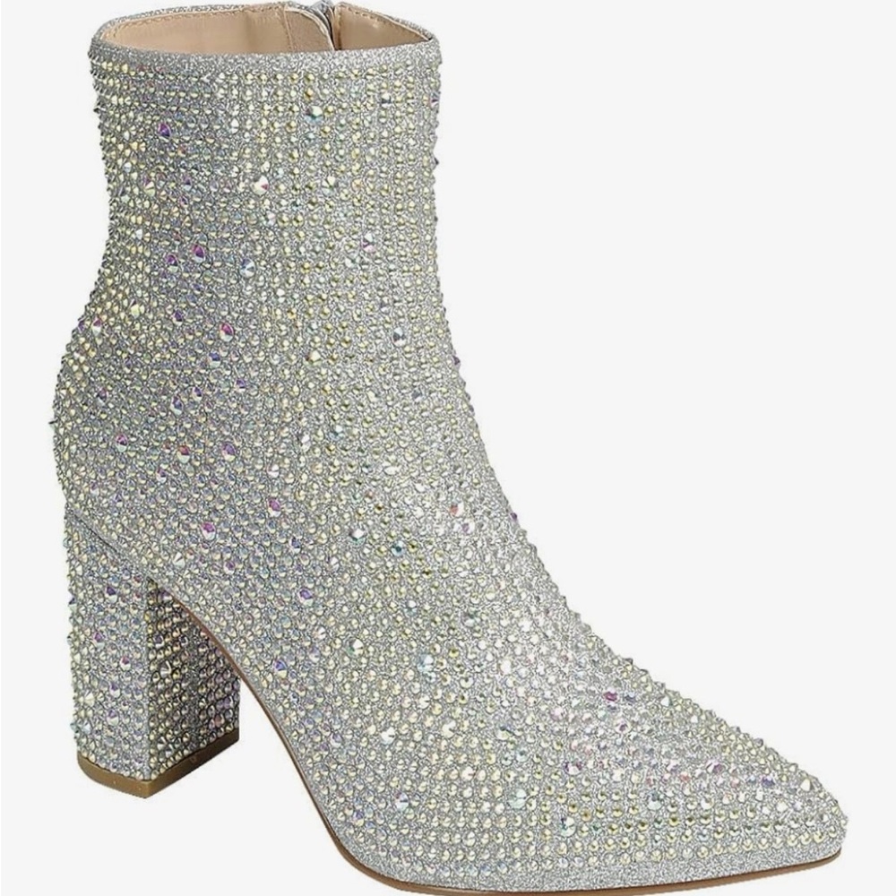 Crystal Embellished Silver Women's Ankle Boot